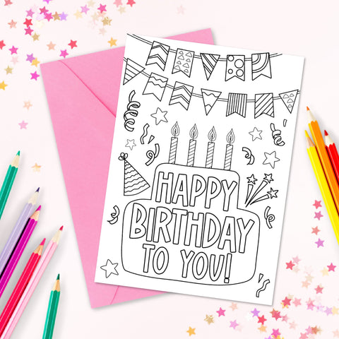 Coloring Birthday Card - Instant Printable Coloring Birthday Card - Digital Download Coloring Birthday Card - Digital Birthday Card - 5x7