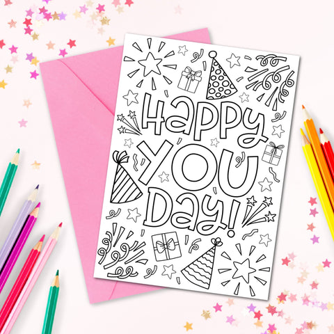 Instant Printable Coloring Birthday Card - Digital Download Coloring Birthday Card - Digital Birthday Card - Coloring Birthday Card - 5x7
