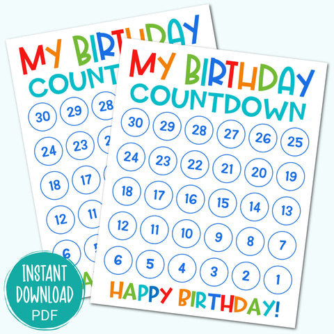 Birthday Countdown Printable for Kids - Birthday Advent Calendar for Kids Printable - Birthday Countdown for Kids - Birthday Countdown - PDF
