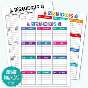 Birthday Tracker - Printable Birthday List - Digital Birthday Planner - Birthday Reminder - Birthday Calendar - Important Dates PDF