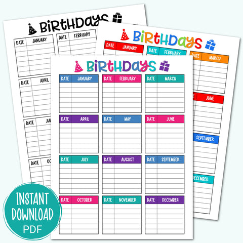Birthday Tracker - Printable Birthday List - Digital Birthday Planner - Birthday Reminder - Birthday Calendar - Important Dates PDF
