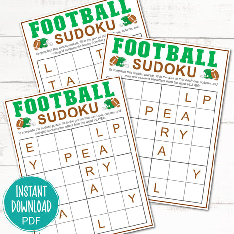 Football Sudoku - Football Printable - Football Game - Digital Download PDF