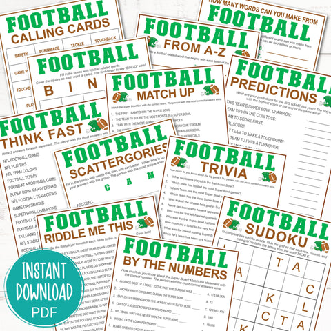 Football Game Pack - Football Games - Footbal Printables Games - Football Activity - Football Printables - Digital Download